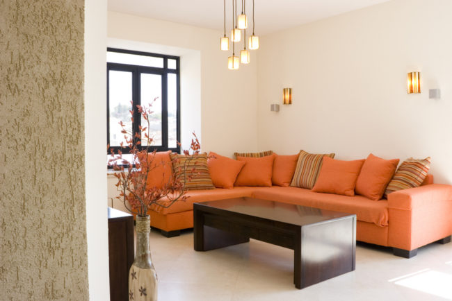 Orange Couch Living Room