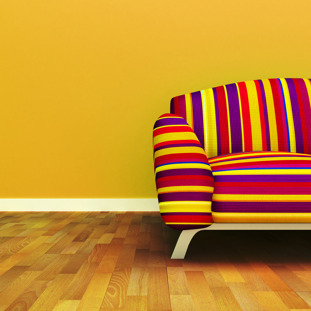 Bright Yellow Couch With Stripes